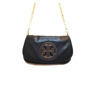 Tory Burch Cross Body Bag Black Leather Gold